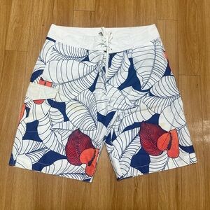 Old Navy Mens Medium Swim Shorts, Trunks No Lining Tropical White Blue🔥